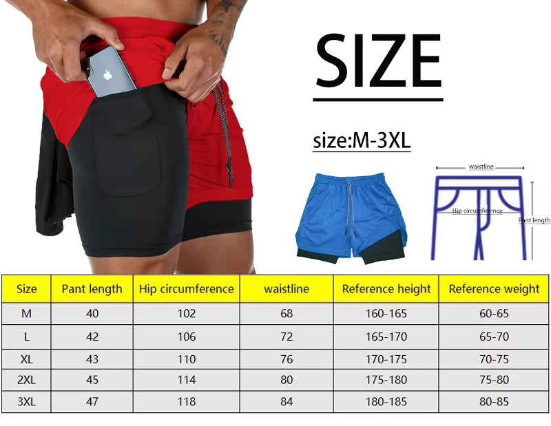 Men's double layer fitness shorts