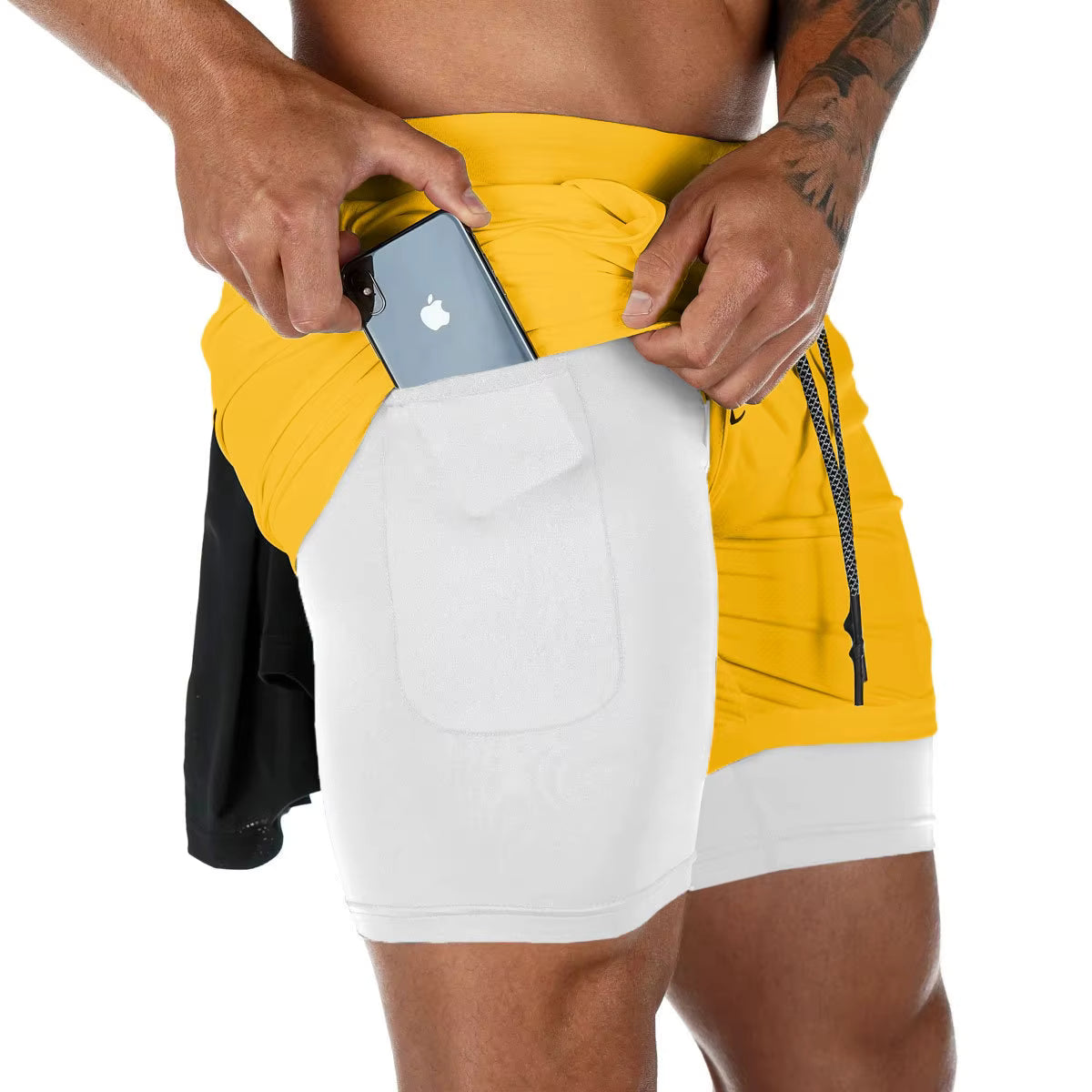 Men's double layer fitness shorts