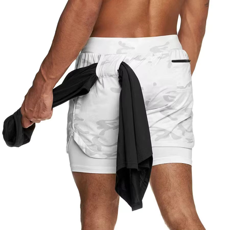 Men's double layer fitness shorts
